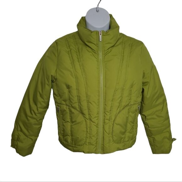 Y2K/90s chartreuse green full zip‎ down fill blend winter ski jacket M - Picture 1 of 14